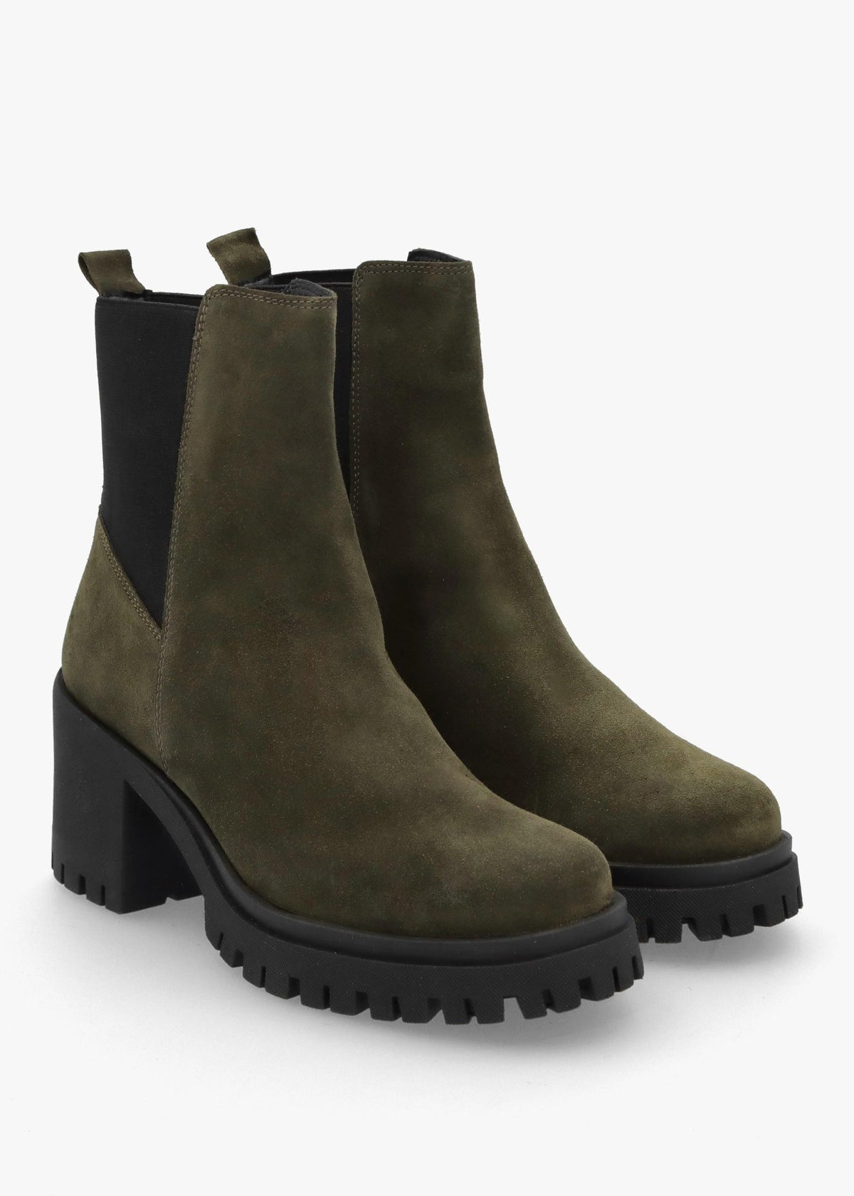 Luxor Green Suede Block Heel Chelsea Boots
