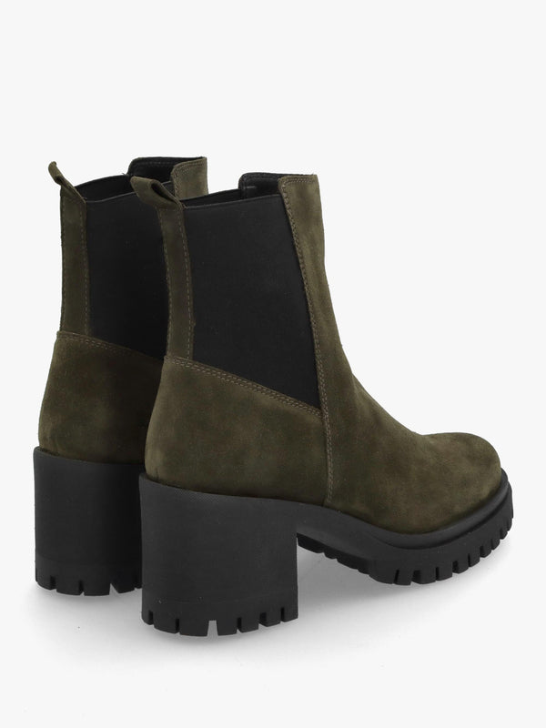 Luxor Green Suede Block Heel Chelsea Boots