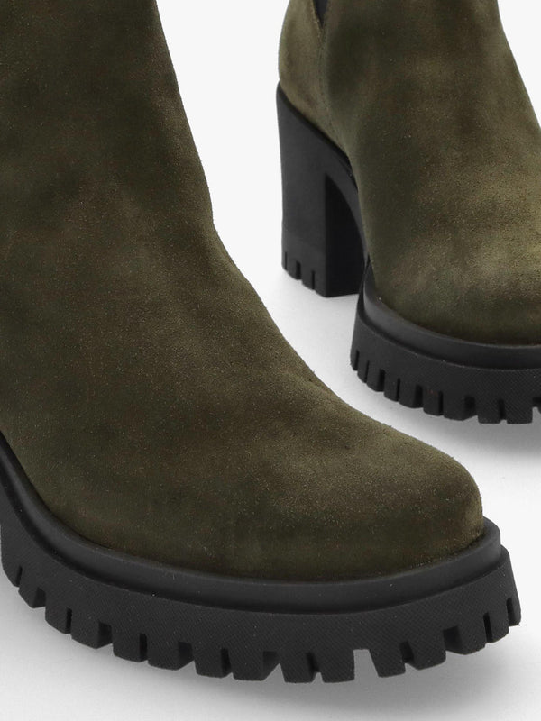 Luxor Green Suede Block Heel Chelsea Boots