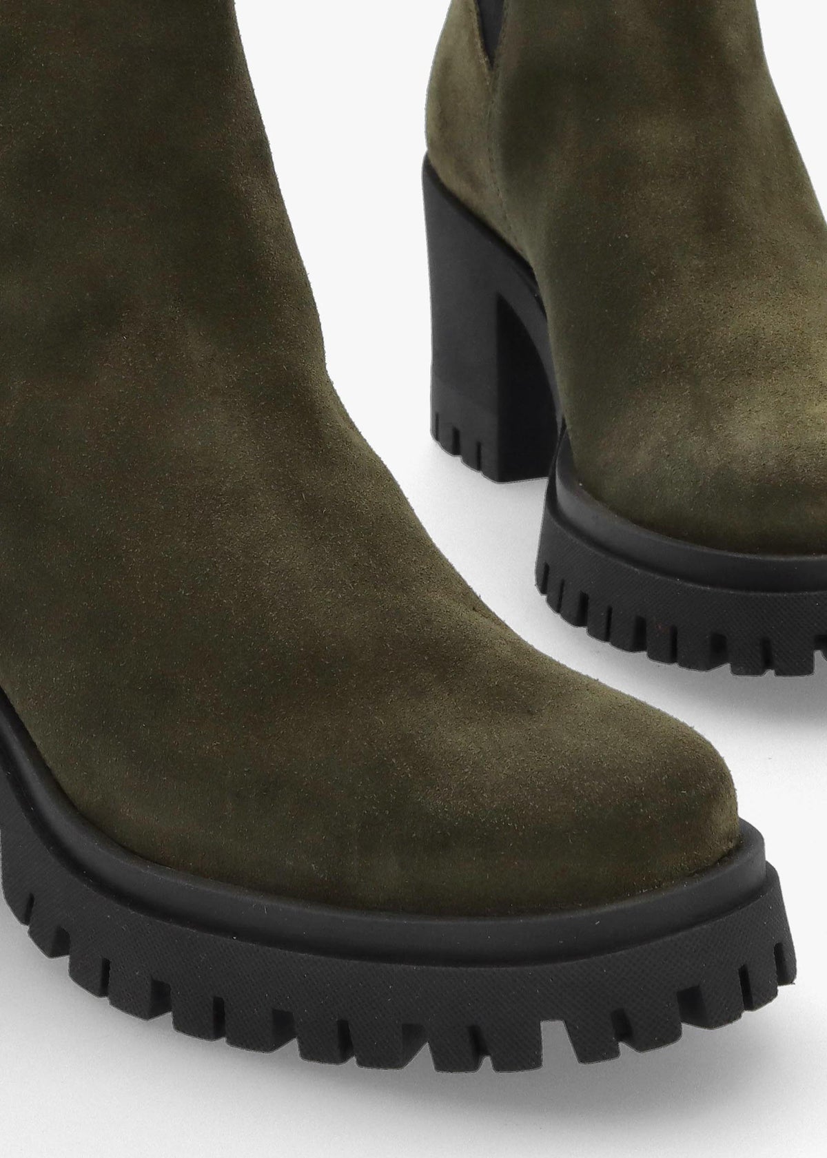 Luxor Green Suede Block Heel Chelsea Boots