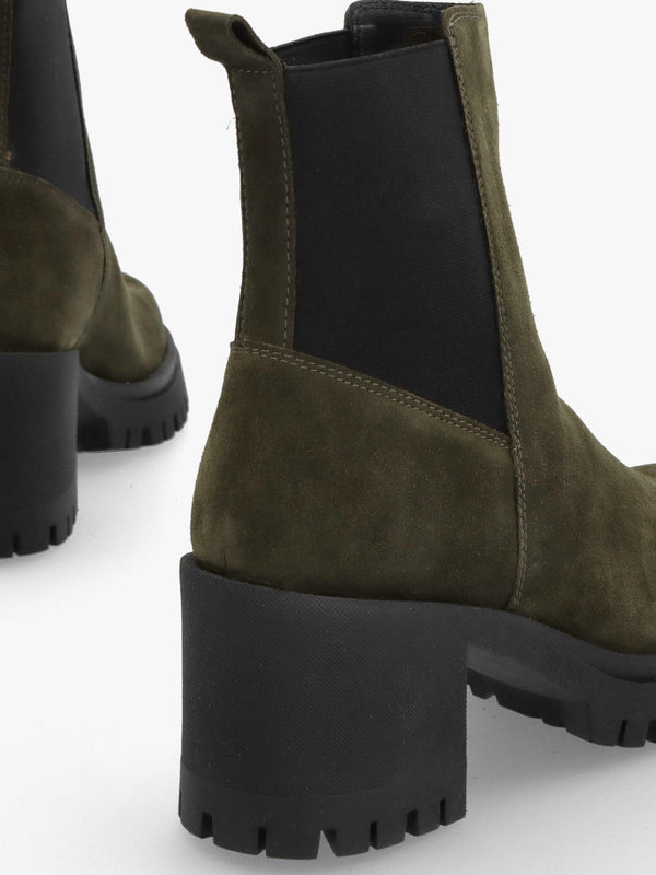 Luxor Green Suede Block Heel Chelsea Boots