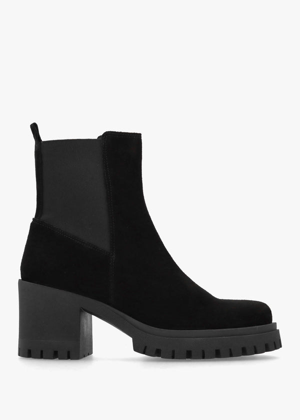 Luxor Black Suede Block Heel Chelsea Boots
