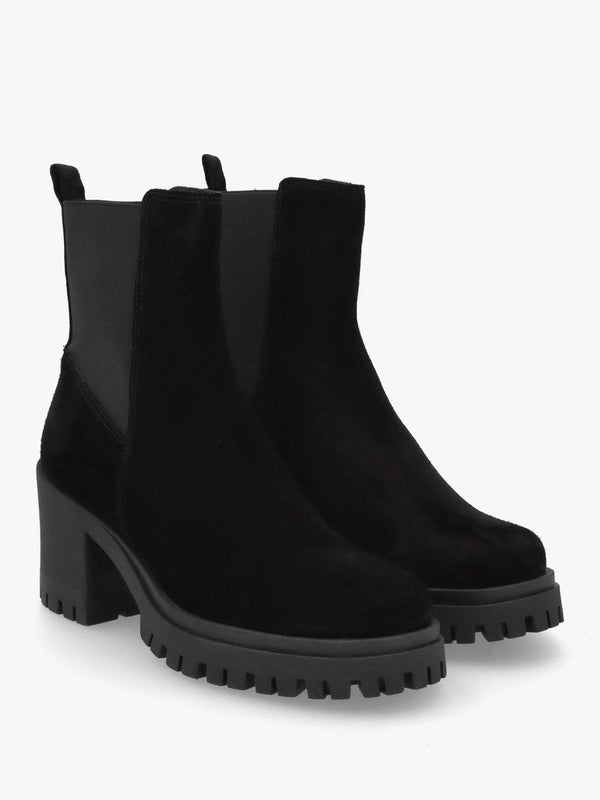 Luxor Black Suede Block Heel Chelsea Boots