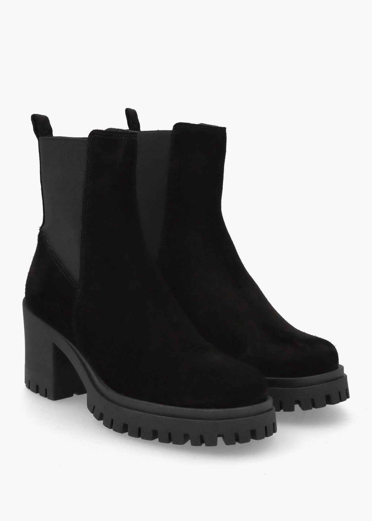 Luxor Black Suede Block Heel Chelsea Boots