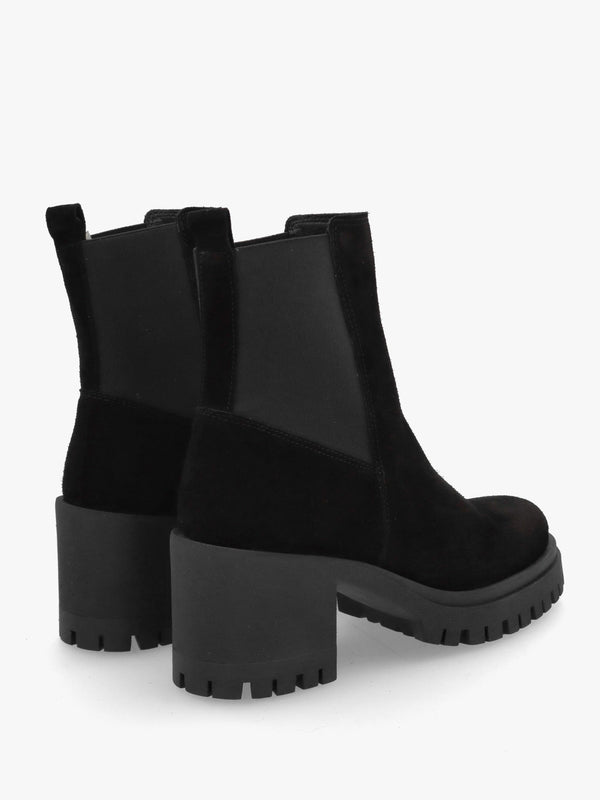 Luxor Black Suede Block Heel Chelsea Boots