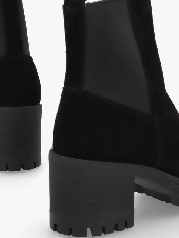 Luxor Black Suede Block Heel Chelsea Boots