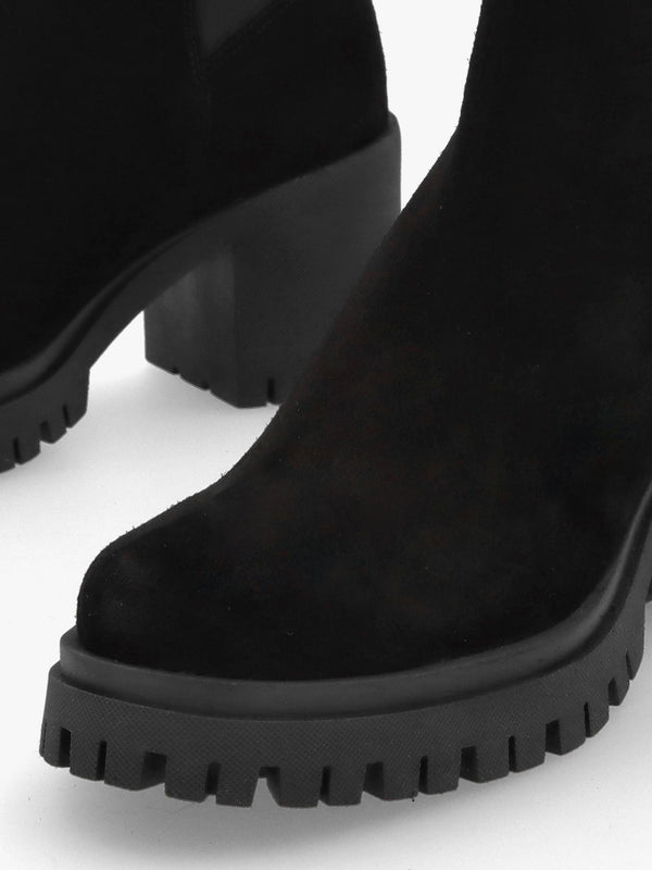 Luxor Black Suede Block Heel Chelsea Boots
