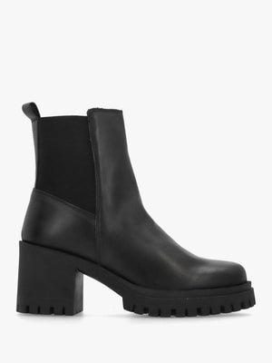 Luxor Black Leather Block Heel Chelsea Boots
