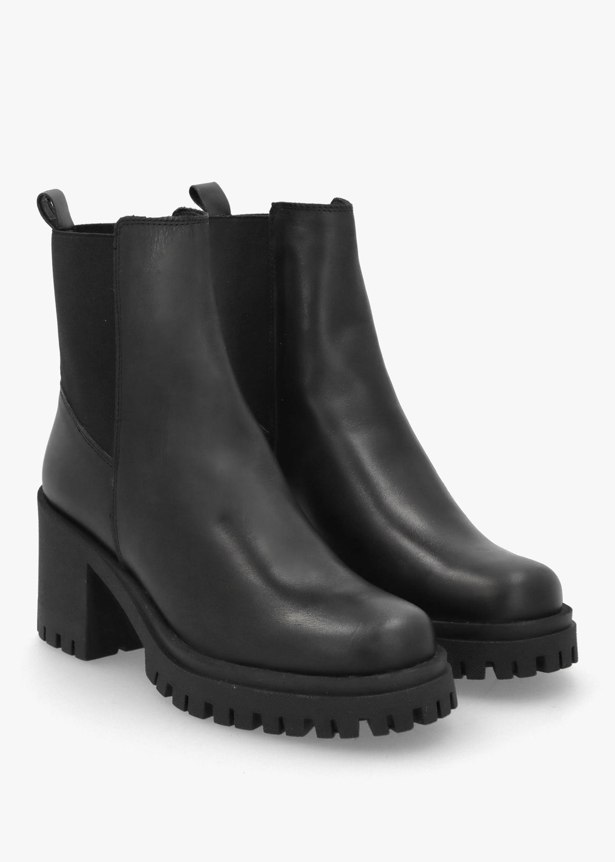 Luxor Black Leather Block Heel Chelsea Boots
