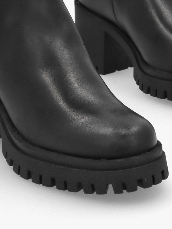 Luxor Black Leather Block Heel Chelsea Boots