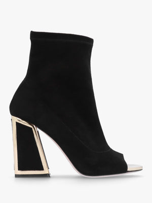 Piper Black Suede Open Toe Heeled Shoe Boots