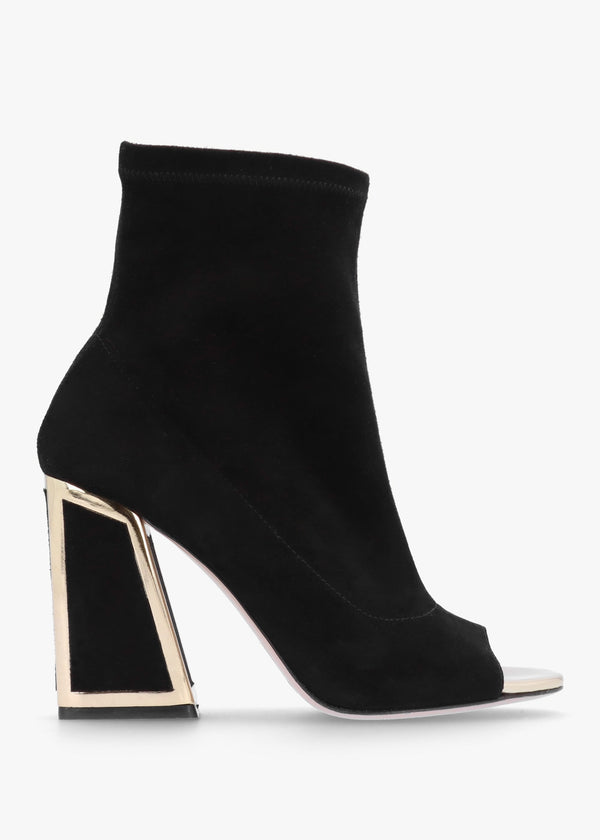 Piper Black Suede Open Toe Heeled Shoe Boots