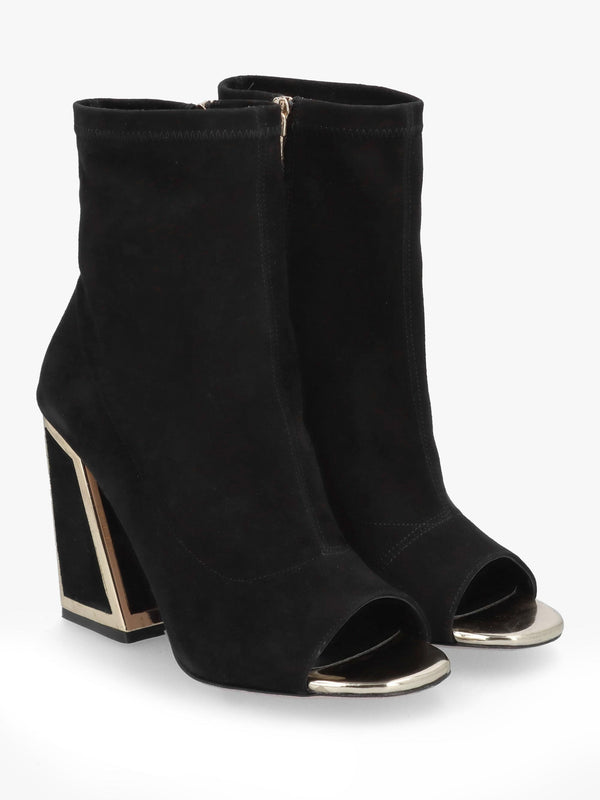 Piper Black Suede Open Toe Heeled Shoe Boots