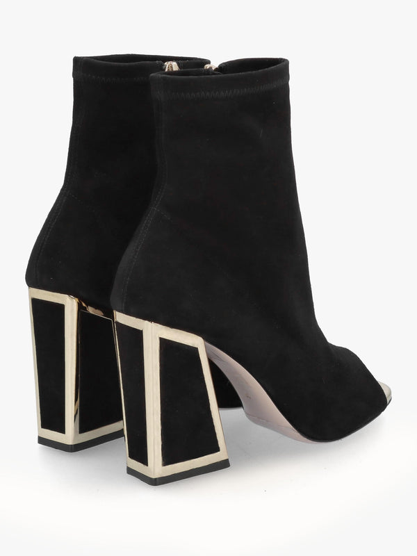 Piper Black Suede Open Toe Heeled Shoe Boots