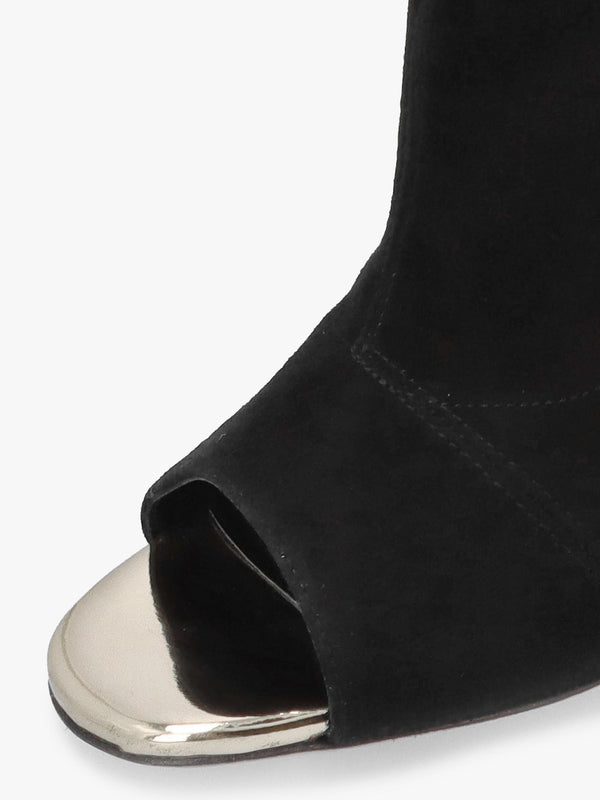 Piper Black Suede Open Toe Heeled Shoe Boots
