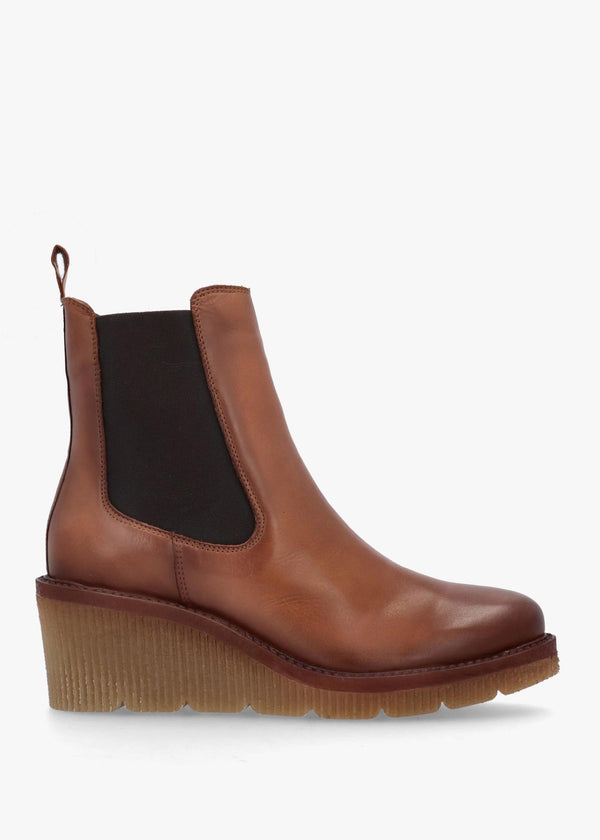 Audyn Tan Leather Wedge Ankle Boots