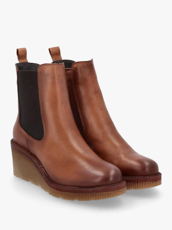 Audyn Tan Leather Wedge Ankle Boots