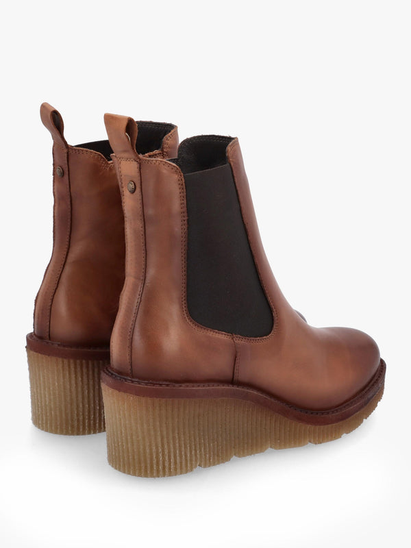 Audyn Tan Leather Wedge Ankle Boots