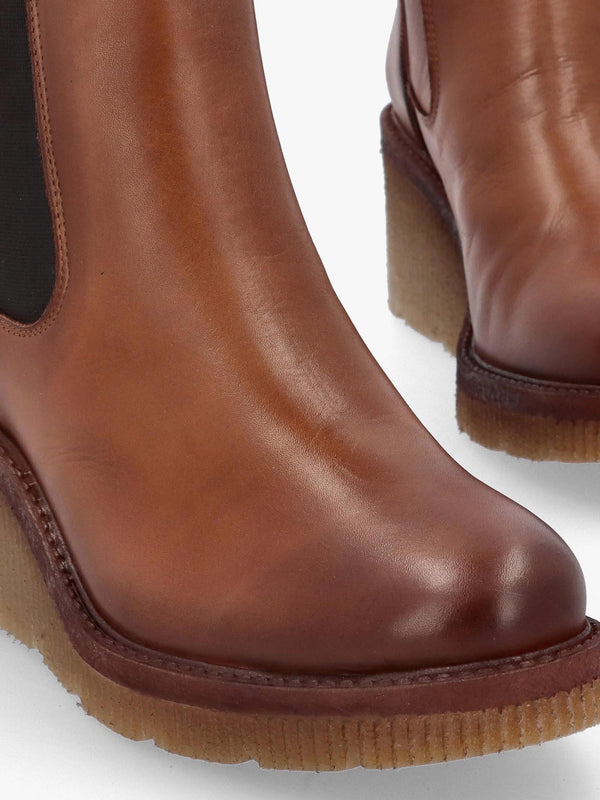 Audyn Tan Leather Wedge Ankle Boots