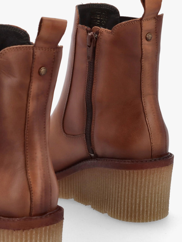 Audyn Tan Leather Wedge Ankle Boots
