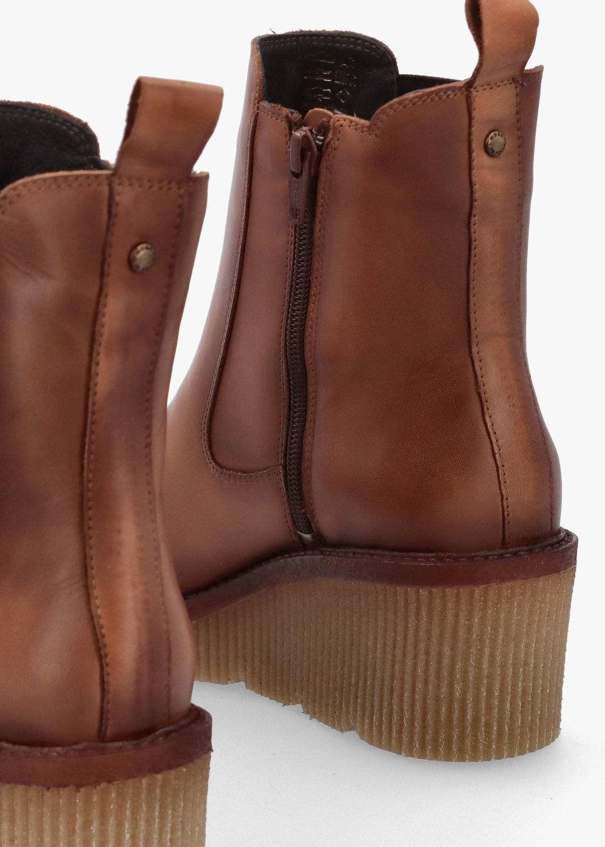Audyn Tan Leather Wedge Ankle Boots