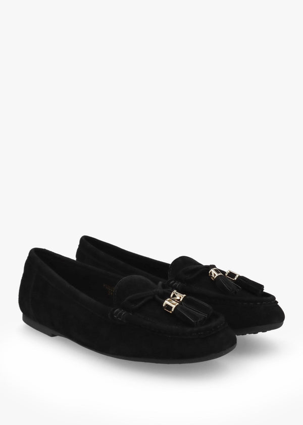 Famina Black Suede Tassel Loafers