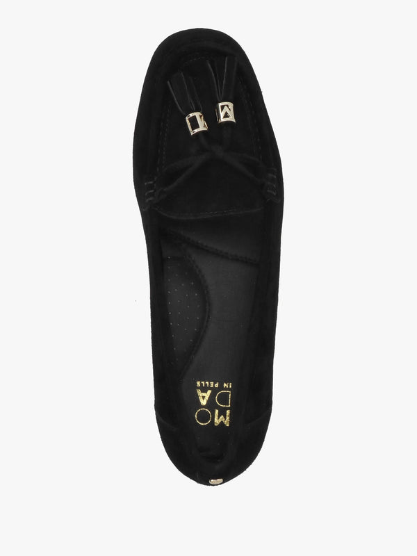 Famina Black Suede Tassel Loafers