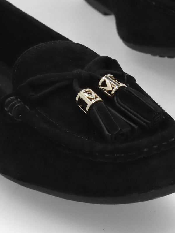 Famina Black Suede Tassel Loafers
