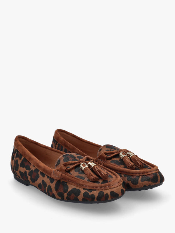 Famina Leopard Calf Hair Tassel Loafers
