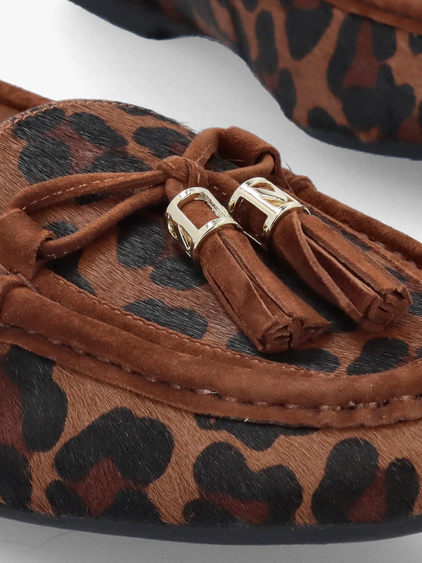 Famina Leopard Calf Hair Tassel Loafers