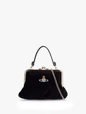 Granny Frame Black Cotton Velvet Purse On A Chain