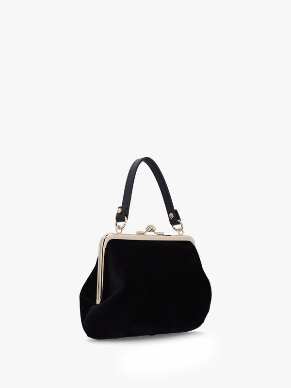 Granny Frame Black Cotton Velvet Purse On A Chain