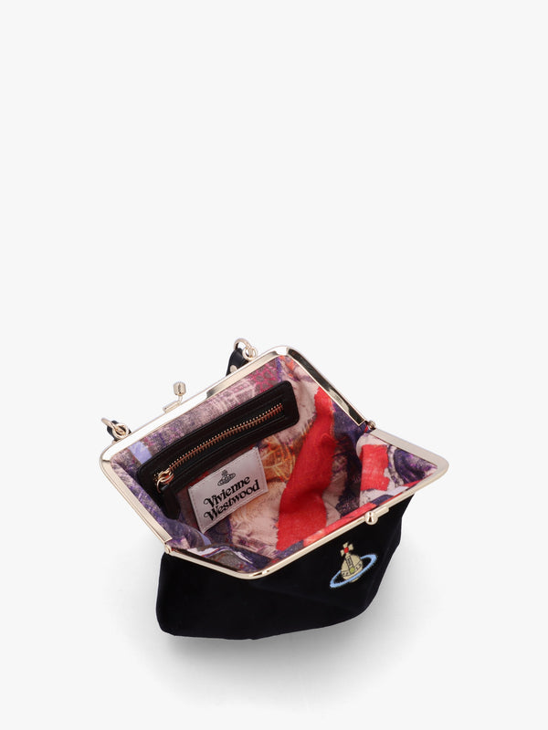 Granny Frame Black Cotton Velvet Purse On A Chain
