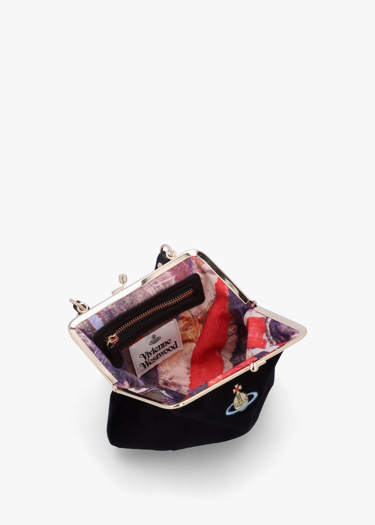 Granny Frame Black Cotton Velvet Purse On A Chain