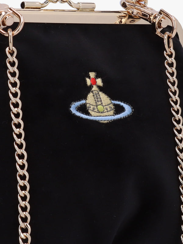 Granny Frame Black Cotton Velvet Purse On A Chain