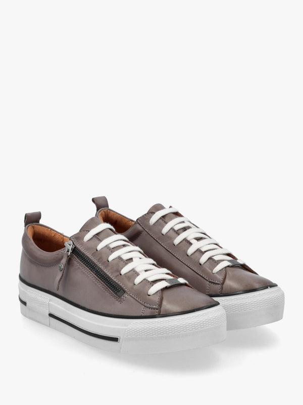 Filician Grey Leather Side Zip Trainers
