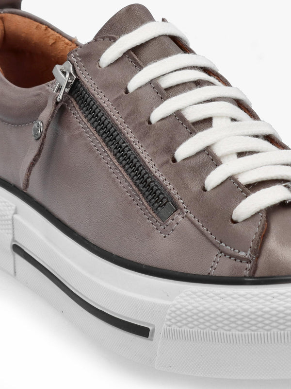 Filician Grey Leather Side Zip Trainers