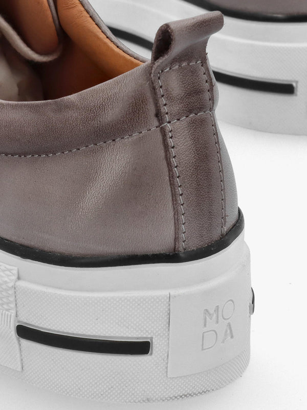 Filician Grey Leather Side Zip Trainers