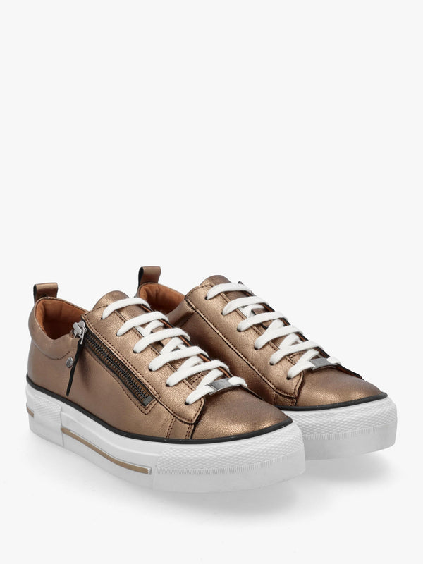 Filician Gold Leather Side Zip Trainers
