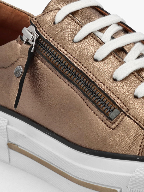 Filician Gold Leather Side Zip Trainers