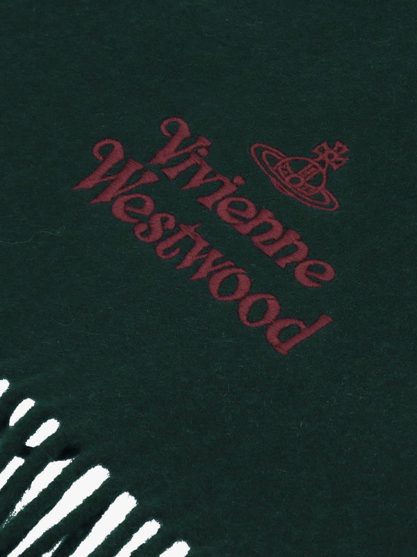 Unisex Embroidered Dark Green Wool Scarf