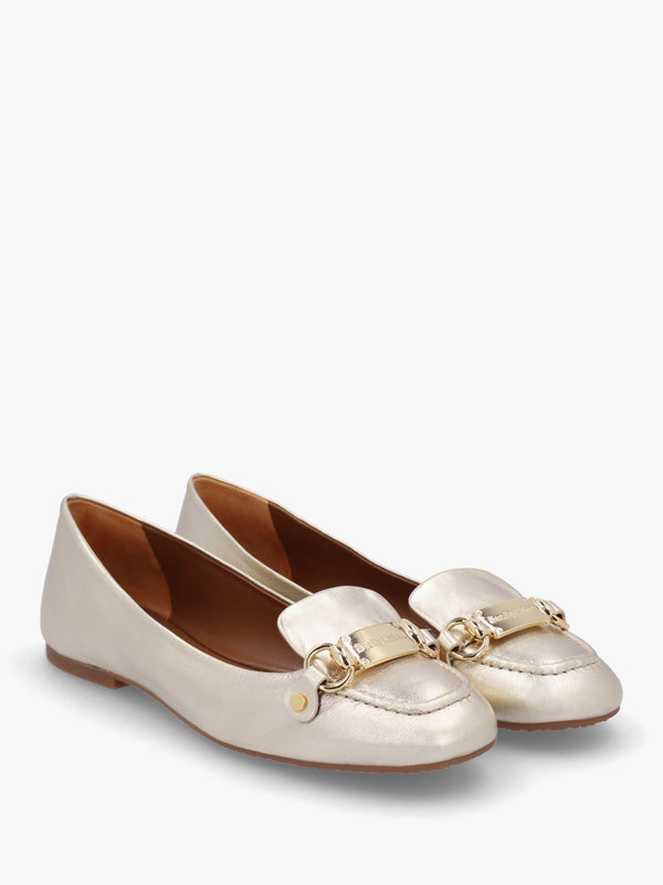 Signature Light Gold Leather Ballet Pumps