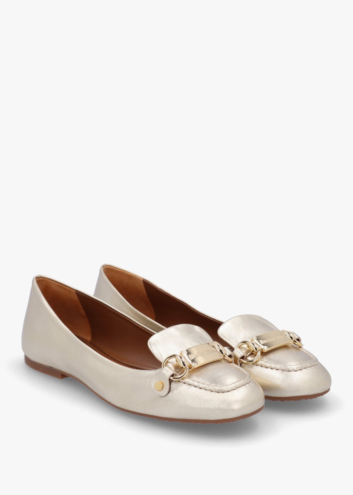 Signature Light Gold Leather Ballet Pumps