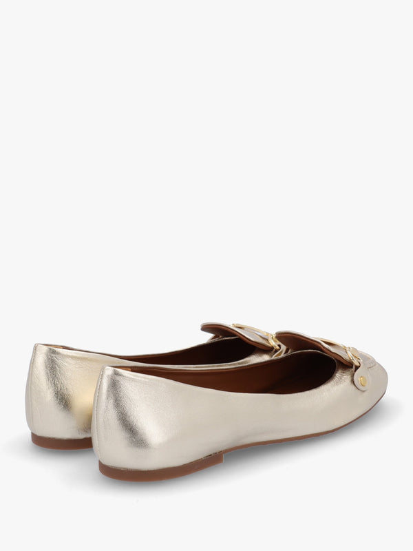 Signature Light Gold Leather Ballet Pumps