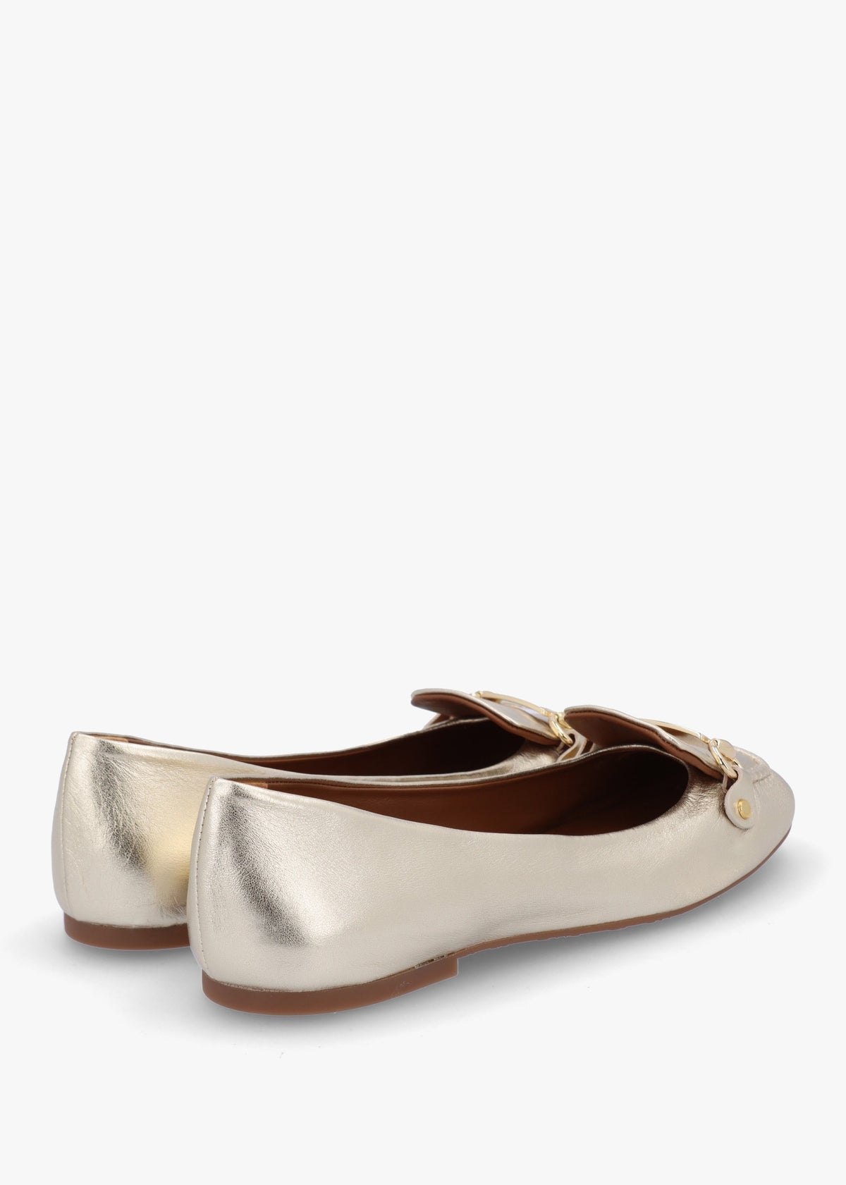 Signature Light Gold Leather Ballet Pumps