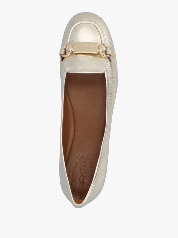 Signature Light Gold Leather Ballet Pumps