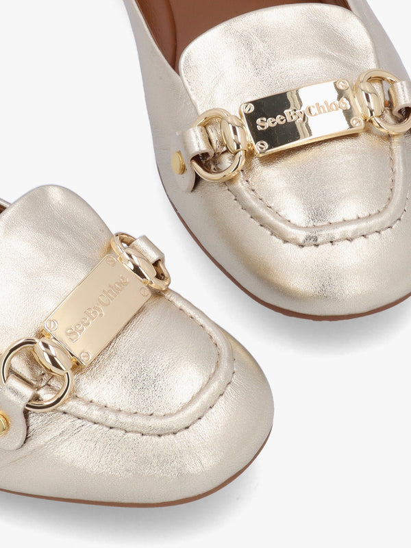Signature Light Gold Leather Ballet Pumps