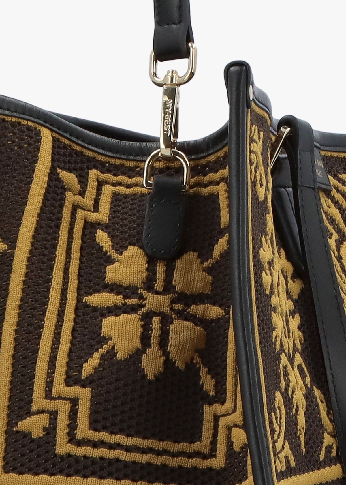 Brown & Mustard Embossed Crochet & Leather Tote Bag