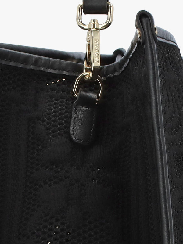 Black Embossed Crochet & Leather Tote Bag