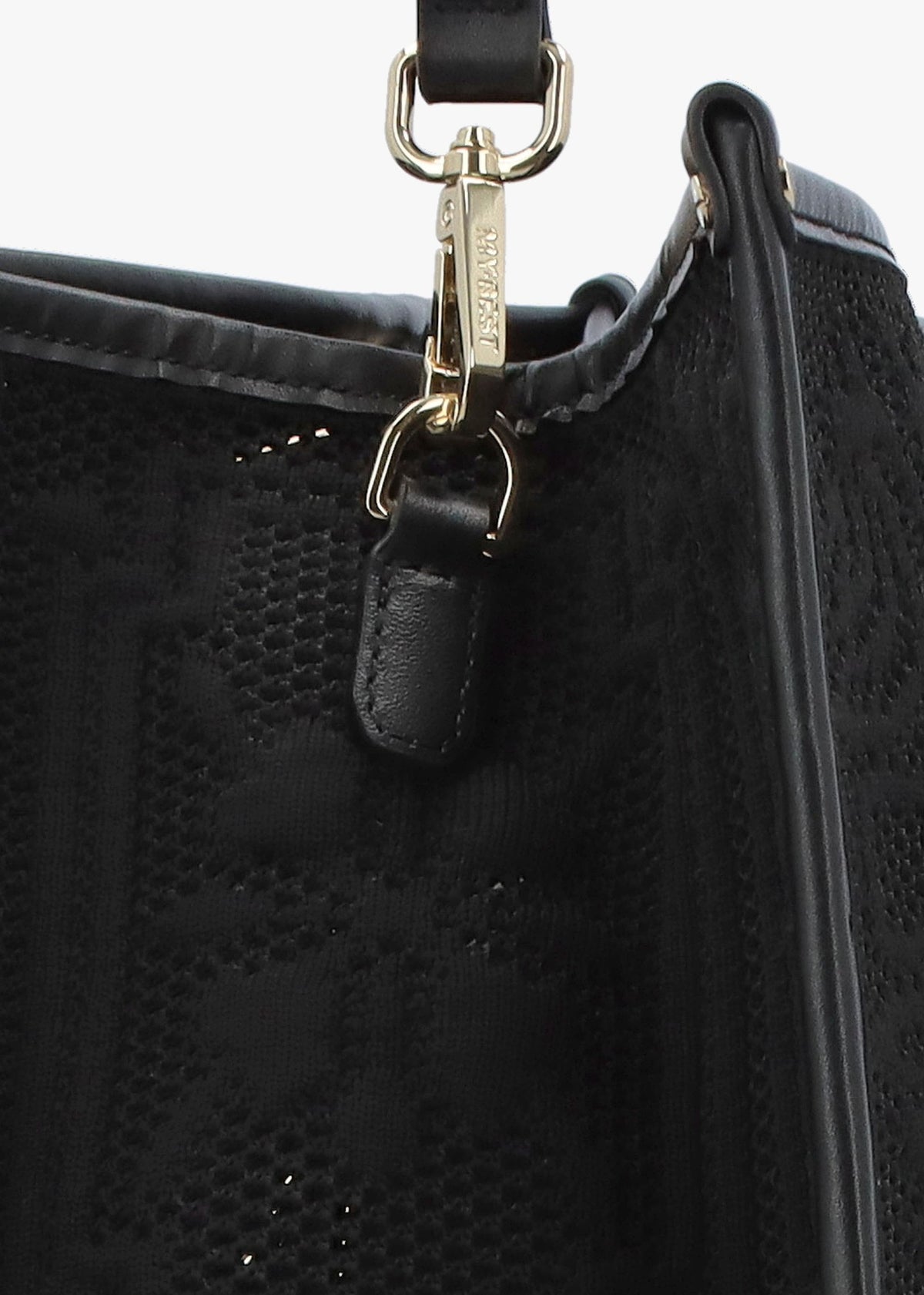 Black Embossed Crochet & Leather Tote Bag